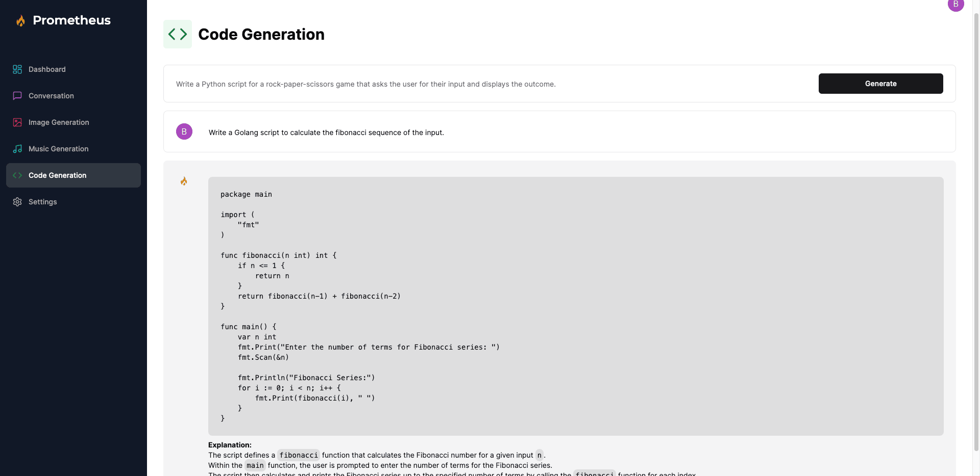 Prometheus AI Platform screenshot