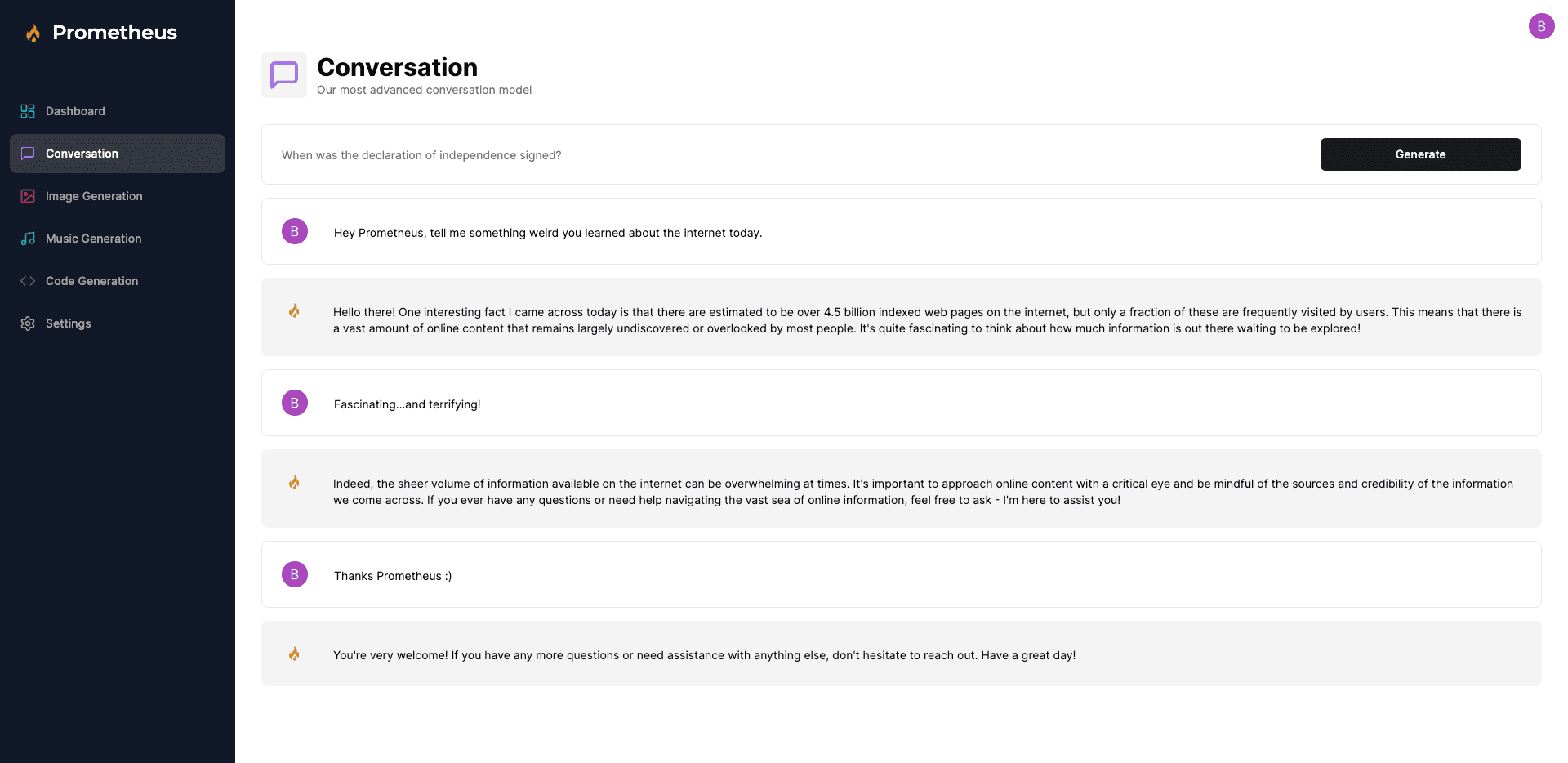 Prometheus AI Platform screenshot