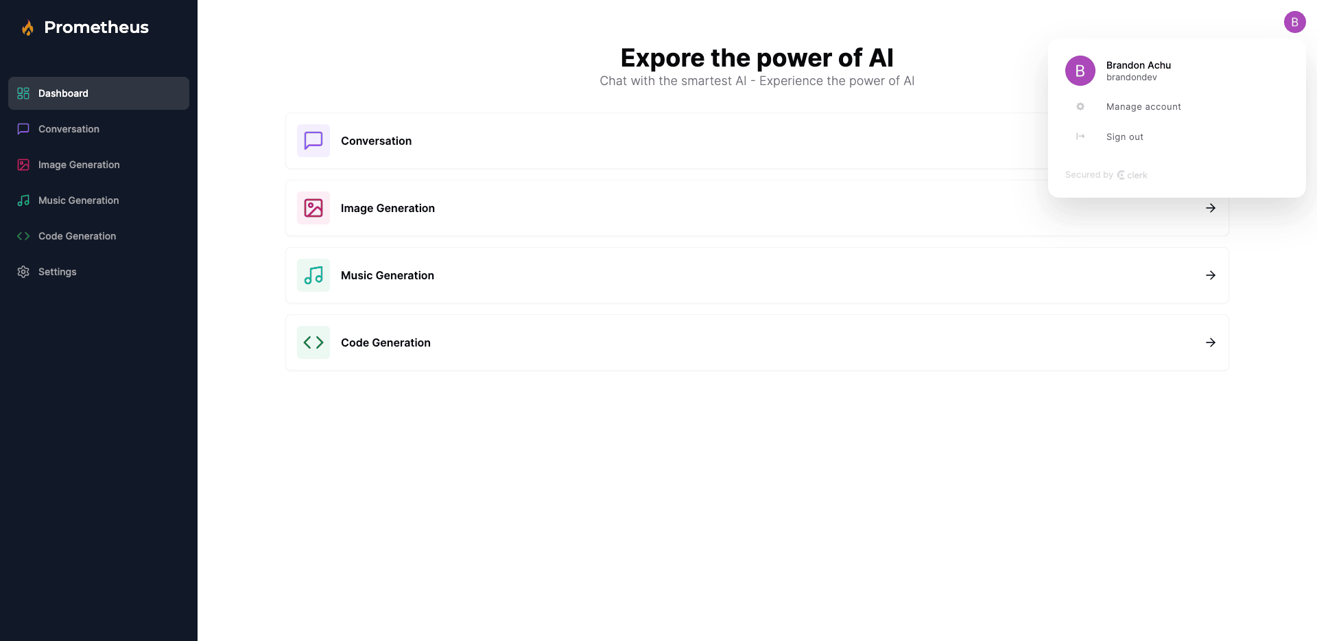 Prometheus AI Platform screenshot