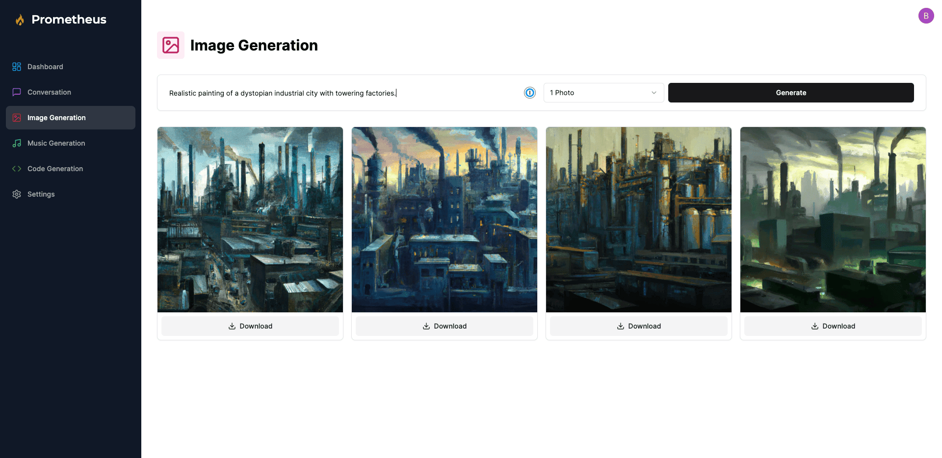Prometheus AI Platform screenshot