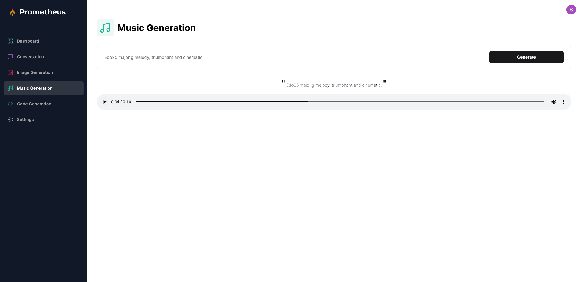 Prometheus AI Platform screenshot